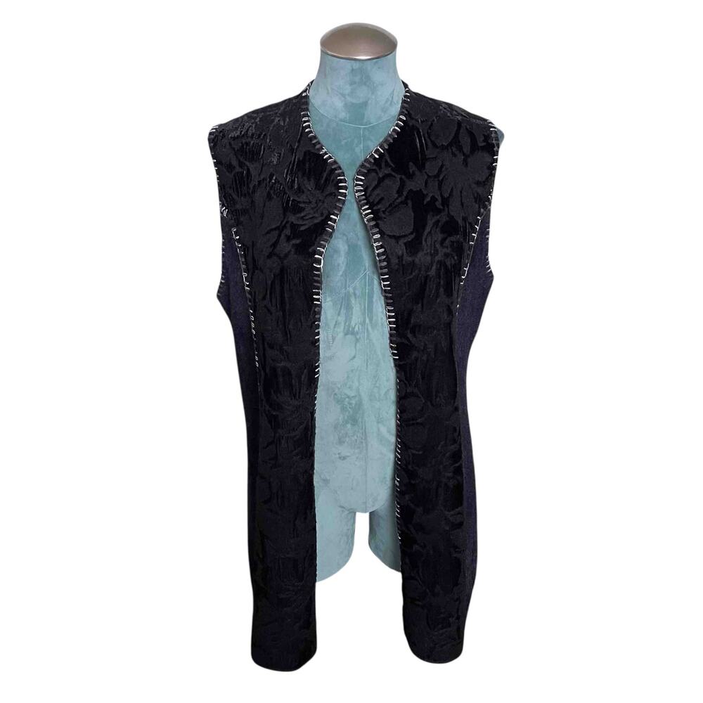 Rain + Rose Faux Suede Knit Vest Black Sz L Sleeveless Long Open Front Cardigan